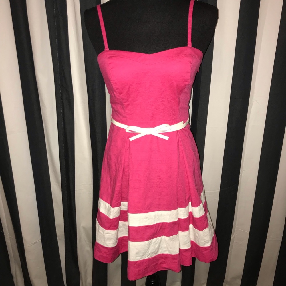GUESS Pink Fit & Flare Sleeveless Dress with belt
